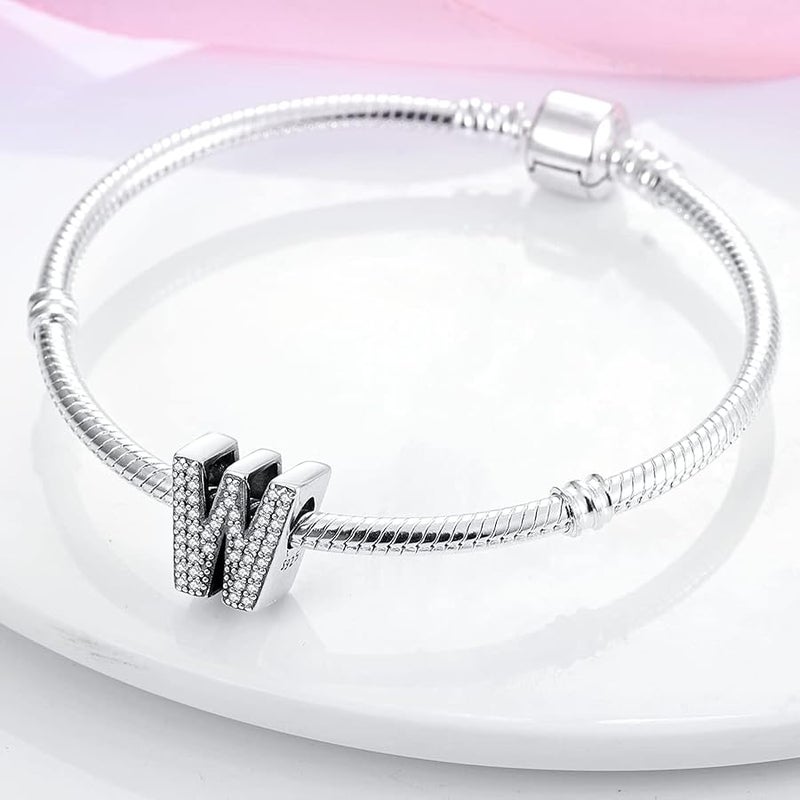 MULA 925 Sterling Silver Letter Charms A-Z with Cubic Stones fit Pandora Bracelets Alphabet Beads Charm Jewelry for Women's Bracelets & Necklaces, Silver, Cubic Zirconia - Image 2