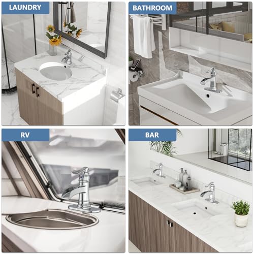 Homevacious Bathroom Faucet Waterfall Sink Faucets Bath Chrome Single Handle Farmhouse Sink Vanity 1 Hole or 3 Hole Basin Mixer Tap Lavatory Faucet with Deck Plate - Polished Chrome - Image 5