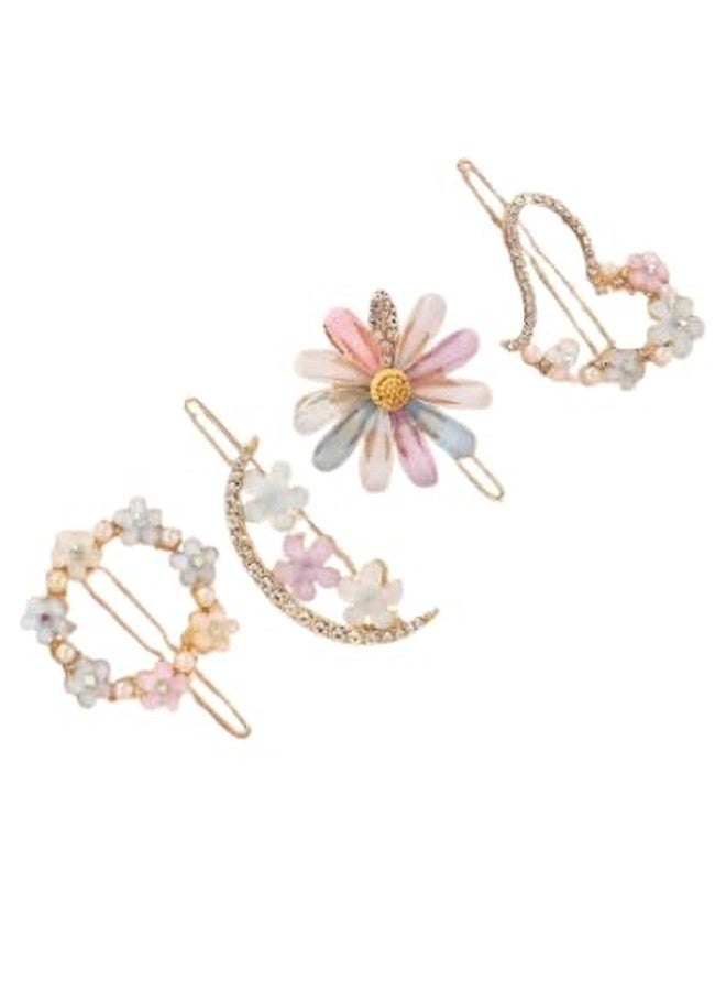 DS ENTERPRISE Stylish Flower Lock Hair Clip-Pearls Rhinestones Barrettes Hair Claws Artificial Macaron Acrylic Resin Hair Pins for Ladies Headwear Tools Elegant Designs Hair Accessories For Women Girls (4 Pcs) - Image 4