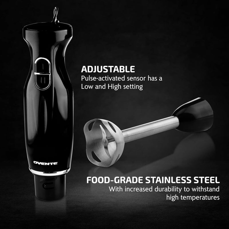 OVENTE Immersion Hand Blender, 300W Corded Electric Handheld Stick Mixer with 2 Mixing Speeds and Stainless Steel Blades for Smoothies, Purees & Baby Food, Black HS560B - Image 5