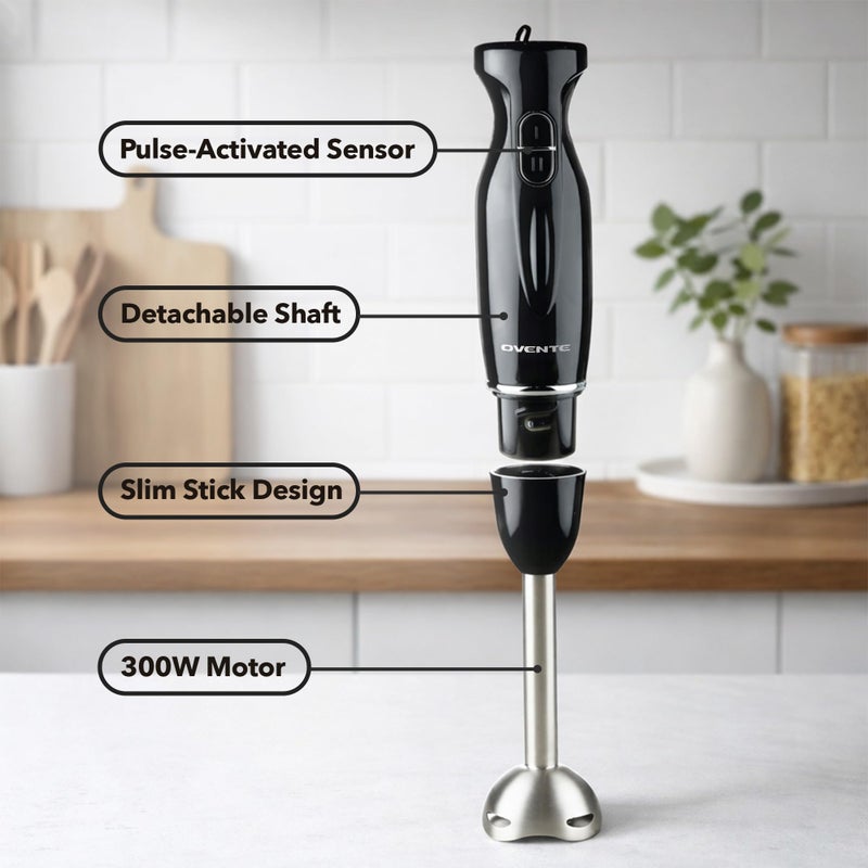OVENTE Immersion Hand Blender, 300W Corded Electric Handheld Stick Mixer with 2 Mixing Speeds and Stainless Steel Blades for Smoothies, Purees & Baby Food, Black HS560B - Image 4