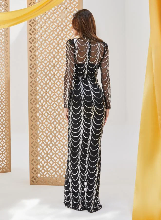 Styli Styli Sequined Long Sleeves Bodycon Maxi Dress
