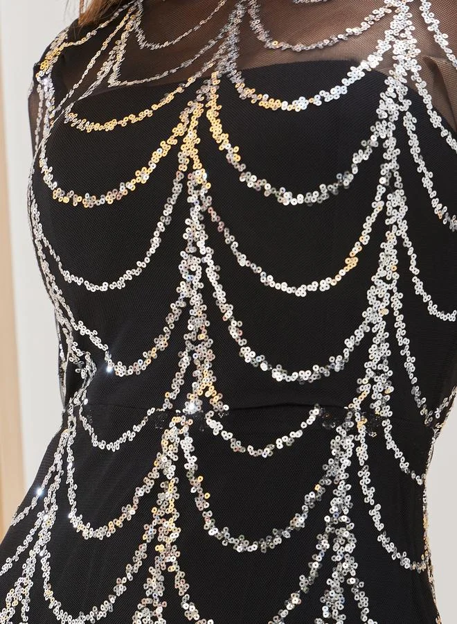 Styli Styli Sequined Long Sleeves Bodycon Maxi Dress