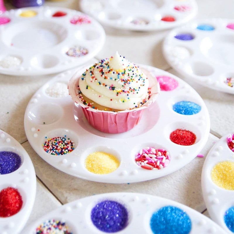 Aiersa Cupcake Decorating Plates For Kids Party  Kids Cupcake Holder Decorating Tray With 10 Wells For Dessert Sprinkles  Kids Birthday Party Supplies(Set Of 20) - Image 2