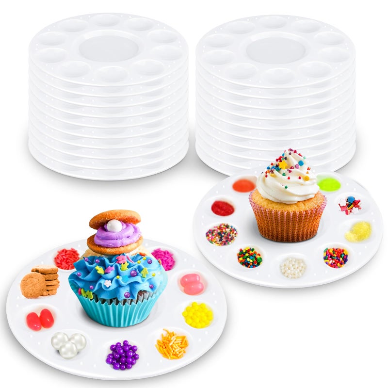 Aiersa Cupcake Decorating Plates For Kids Party  Kids Cupcake Holder Decorating Tray With 10 Wells For Dessert Sprinkles  Kids Birthday Party Supplies(Set Of 20) - Image 1