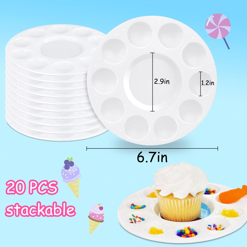 Aiersa Cupcake Decorating Plates For Kids Party  Kids Cupcake Holder Decorating Tray With 10 Wells For Dessert Sprinkles  Kids Birthday Party Supplies(Set Of 20) - Image 5
