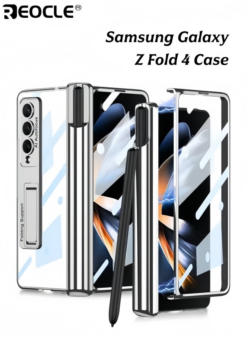 REOCLE Samsung Galaxy Z Fold 4 Case Compatible with S Pen Crystal Clear Case Lens Film & Front Screen Protector - Image 1
