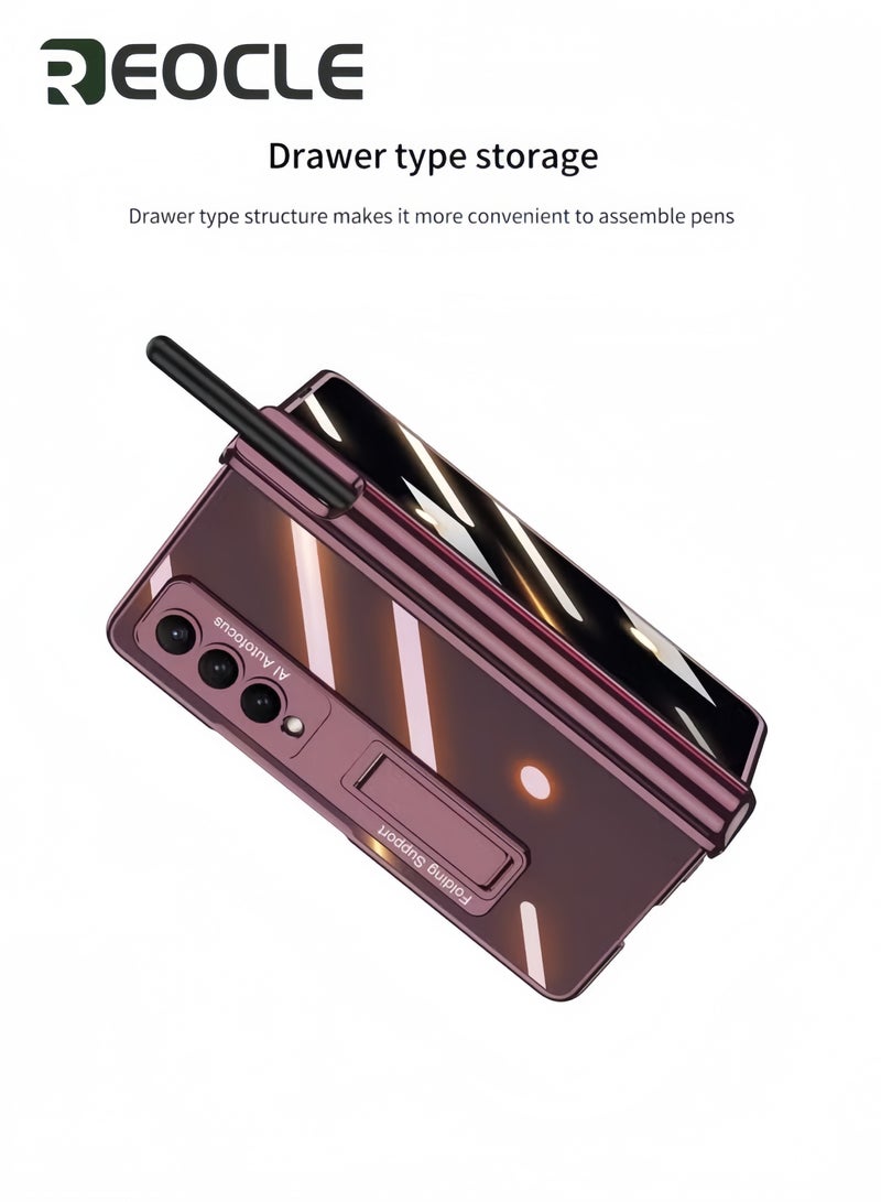 REOCLE Samsung Galaxy Z Fold 4 Case Compatible with S Pen Crystal Clear Case Lens Film & Front Screen Protector - Image 3