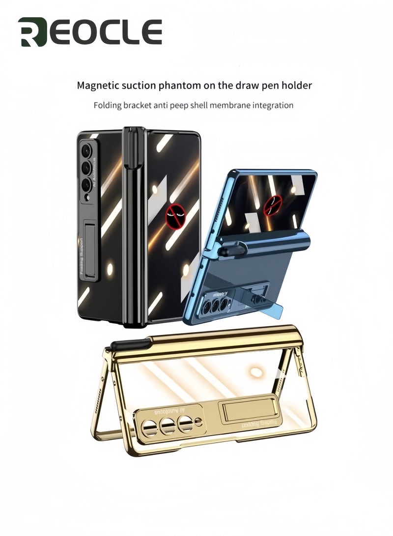 REOCLE Samsung Galaxy Z Fold 4 Case Compatible with S Pen Crystal Clear Case Lens Film & Front Screen Protector - Image 2