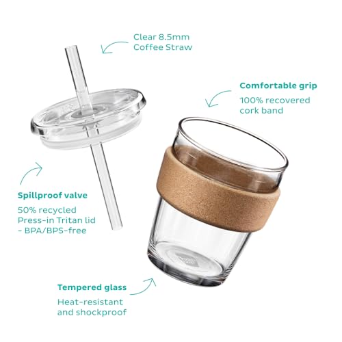 KeepCup Cold Cup - Brew Cork Tempered Glass Ice Coffee Tumbler with Recovered Cork Band, Lid and Straw - 12oz (340ml) - Image 3