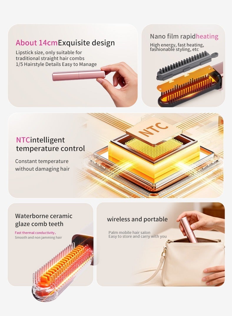 general Portable Cordless Electric Hair Styling Brush USB Rechargeable Hair Straightener Comb Lightweight Wireless for Home Travel Commute - Image 4