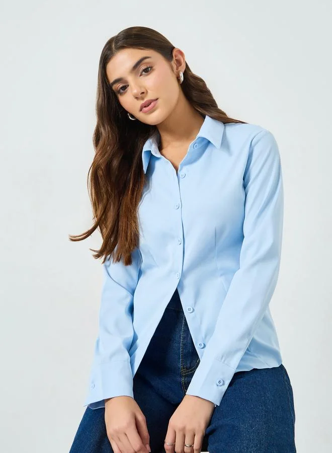 Take Two Light Blue Long Sleeve Back Tie-Up Shirt