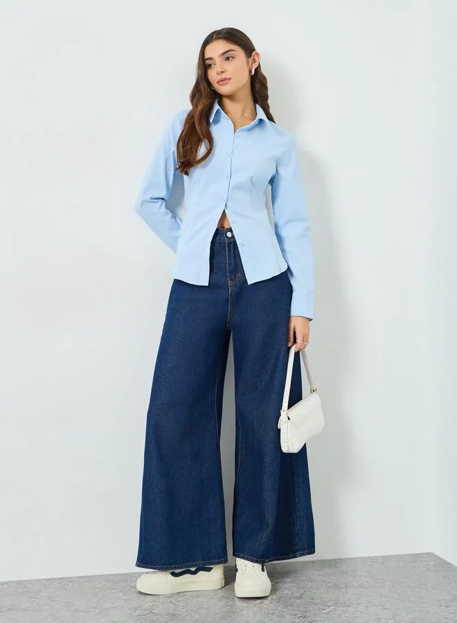 Take Two Light Blue Long Sleeve Back Tie-Up Shirt