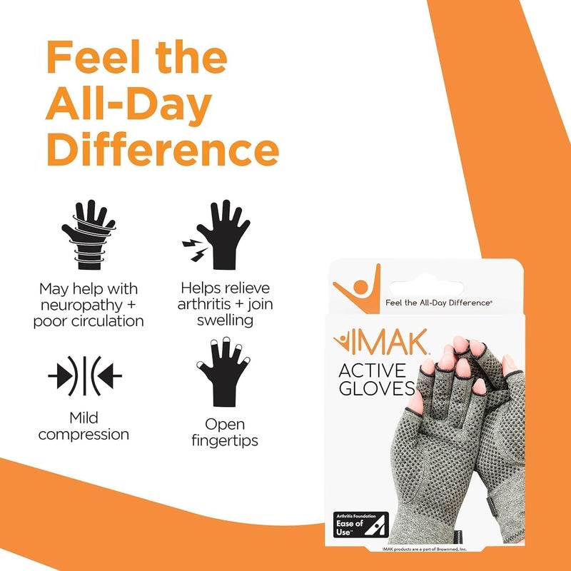 Imak Brownmed IMAK Compression Active Gloves for Arthritis and Joint Pain Support - Fingerless Design for Men and Women - Small - Image 4