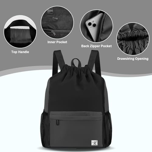 Risefit Drawstring Backpack with Mesh Pockets String Gym Bag Sackpack Sandproof Water Resistant Beach Backpack for Men Women - Image 4