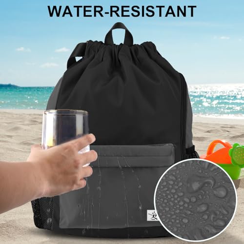 Risefit Drawstring Backpack with Mesh Pockets String Gym Bag Sackpack Sandproof Water Resistant Beach Backpack for Men Women - Image 3