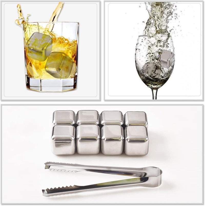 Newk Stainless Steel Reusable Ice Cubes Stones, 8PCS Ice Cubes Set with Head Tongs and Ice Cube Trays(Set of 8) - Image 2