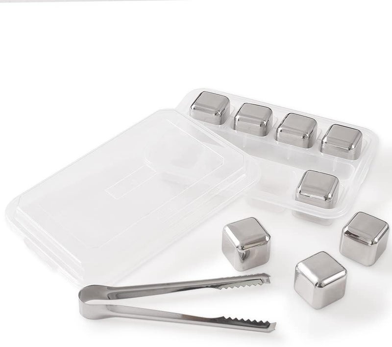 Newk Stainless Steel Reusable Ice Cubes Stones, 8PCS Ice Cubes Set with Head Tongs and Ice Cube Trays(Set of 8) - Image 1