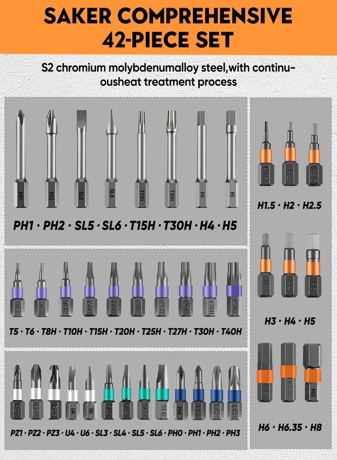Saker 42-in-1 Magnetic Screwdriver Kit with Ratchet T Handle Multi-Bit Tool Set for Christmas Gifts Home, Computer, Bicycle, Furniture, and DIY Projects Dark Orange - Image 5