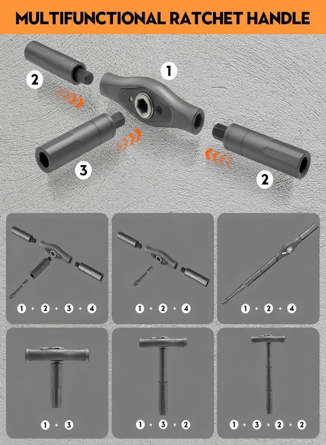 Saker 42-in-1 Magnetic Screwdriver Kit with Ratchet T Handle Multi-Bit Tool Set for Christmas Gifts Home, Computer, Bicycle, Furniture, and DIY Projects Dark Orange - Image 3