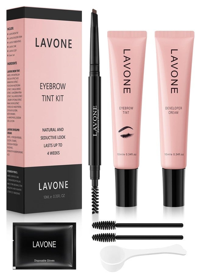 LAVONE Eyebrow Color Kit with Brow Color & Eyebrow Pencil, 2-in-1 Natural Effects Eyebrow Makeup Set, Easy & Safe to Use 10ml - Dark Brown - Image 1