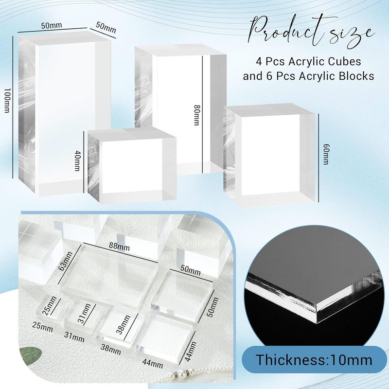 Marsui 10 Pcs Acrylic Cubes for Display Product Photography Props Transparent Acrylic Block Set for Boutique Jewelry Cosmetic Crafts Closet Show - Image 2