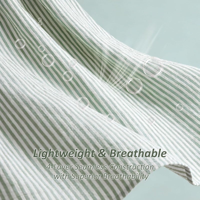 EMME Cotton Muslin King Blanket Bed Layering Bedspread Coverlet Breathable Gauze Soft Lightweight (Striped Sage Green, 108"x90") - Image 5