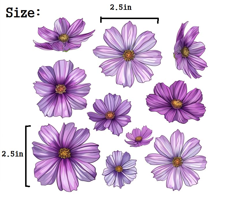 MAKTEM Purple Watercolor Flowers Set for Car Decal Waterproof Vinyl Peel and Stick, Window Bumper Body Hood Bonnet Flower Decorative Car Sticker (Cosmos) - Image 4