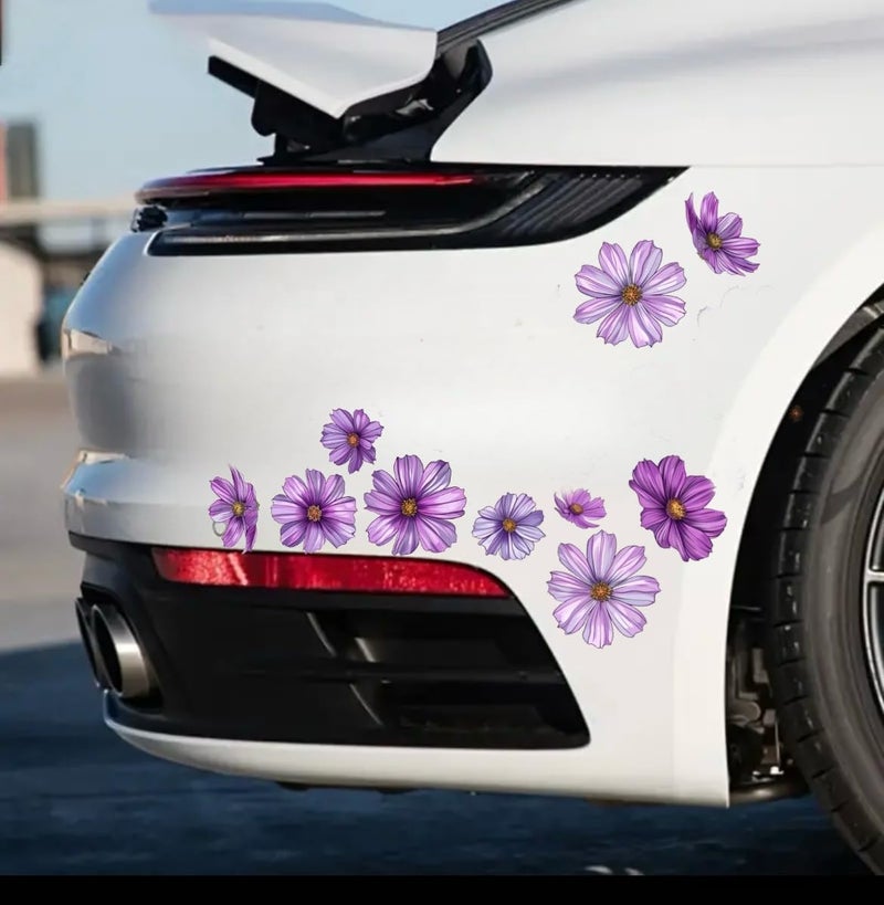 MAKTEM Purple Watercolor Flowers Set for Car Decal Waterproof Vinyl Peel and Stick, Window Bumper Body Hood Bonnet Flower Decorative Car Sticker (Cosmos) - Image 1