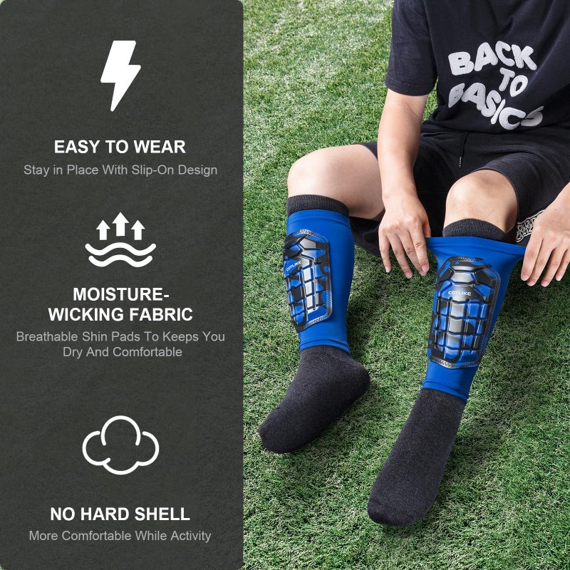 COTLIKE Soccer Shin Guards Kids Youth, Ski Shin Guard Sleeves for Boys Girls Adults Men Women, Protective Soccer Equipment for 2-18 Years Old Boys Girls, High Impact Resistant Breathable Comfortable(Blue,XS) - Image 5