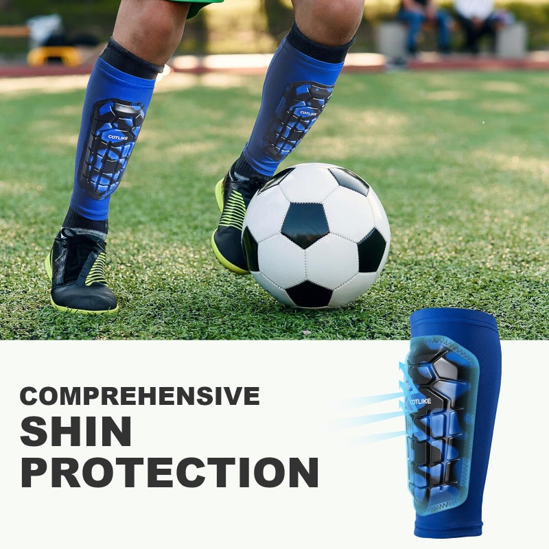 COTLIKE Soccer Shin Guards Kids Youth, Ski Shin Guard Sleeves for Boys Girls Adults Men Women, Protective Soccer Equipment for 2-18 Years Old Boys Girls, High Impact Resistant Breathable Comfortable(Blue,XS) - Image 3
