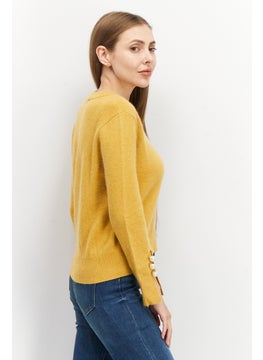 VERO MODA Women Round Neck Ribbed Sweater, Mustard  - Image 3