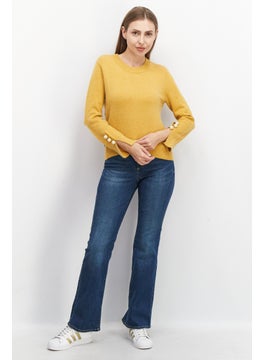 VERO MODA Women Round Neck Ribbed Sweater, Mustard  - Image 2