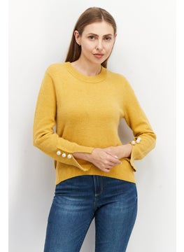 VERO MODA Women Round Neck Ribbed Sweater, Mustard  - Image 1