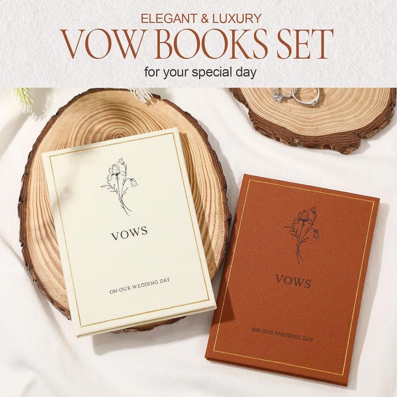 Engrowtic Set of 2 Wedding Vow Books His and Hers Vows on Our Wedding Day Notebooks with Gold Foil Fabric Cover 5.8"x 4.1" Bride and Groom Gift for Newly Engaged Couple, 60 Lined Pages (Brown, Beige) - Image 5
