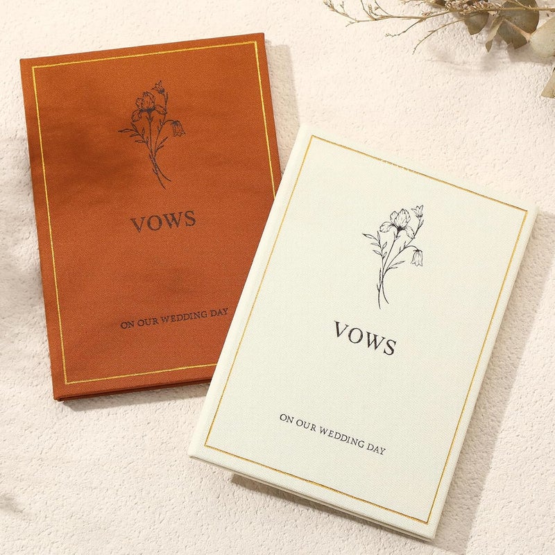 Engrowtic Set of 2 Wedding Vow Books His and Hers Vows on Our Wedding Day Notebooks with Gold Foil Fabric Cover 5.8"x 4.1" Bride and Groom Gift for Newly Engaged Couple, 60 Lined Pages (Brown, Beige) - Image 1