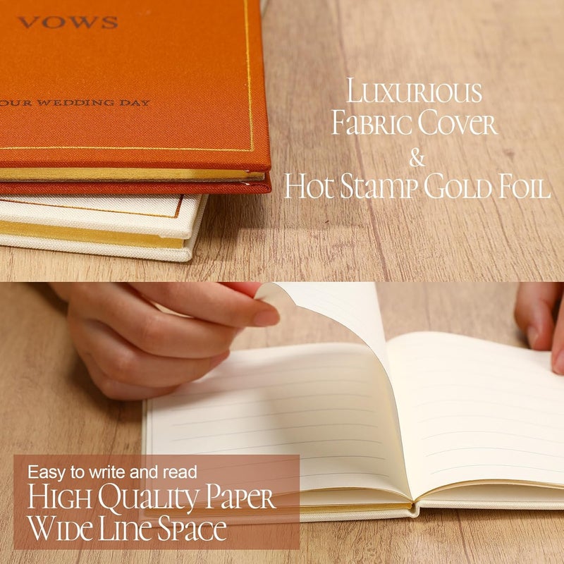 Engrowtic Set of 2 Wedding Vow Books His and Hers Vows on Our Wedding Day Notebooks with Gold Foil Fabric Cover 5.8"x 4.1" Bride and Groom Gift for Newly Engaged Couple, 60 Lined Pages (Brown, Beige) - Image 4