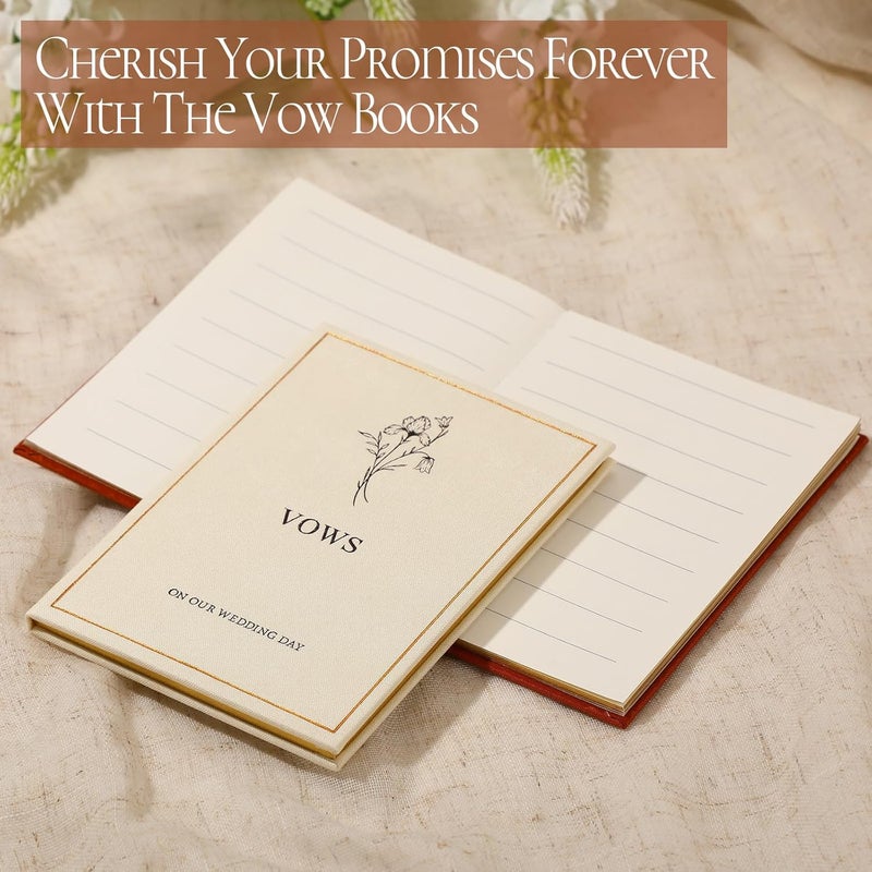 Engrowtic Set of 2 Wedding Vow Books His and Hers Vows on Our Wedding Day Notebooks with Gold Foil Fabric Cover 5.8"x 4.1" Bride and Groom Gift for Newly Engaged Couple, 60 Lined Pages (Brown, Beige) - Image 3