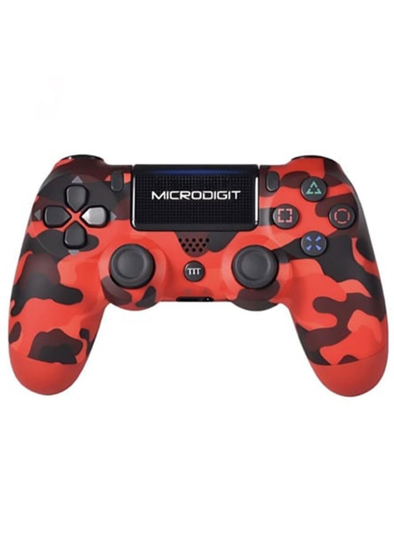 ميكرو ديجيت وحدة تحكم ألعاب لاسلكية متوافقة مع DualShock 4 من Microdigit بتصميم مموه أحمر مع اهتزاز ولوحة لمس - Image 1