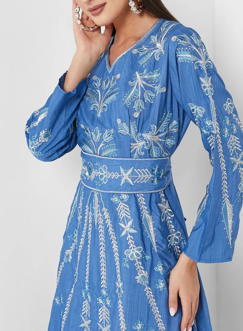 House of Moda Printed V-Neck Dress