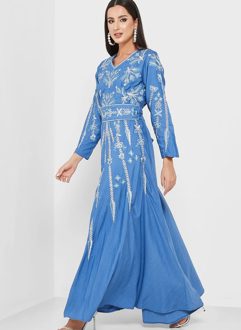 House of Moda Printed V-Neck Dress