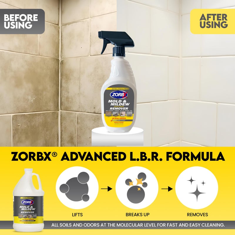 ZORBX Extra Strength Remover & Cleaner Spray 24 FL Oz â€“ Scrub Free Formula - Bleach Free Stain & Smell Eliminator for Shower, Bathroom, Ceiling, Carpet, Cars, Walls & Wood - Image 2