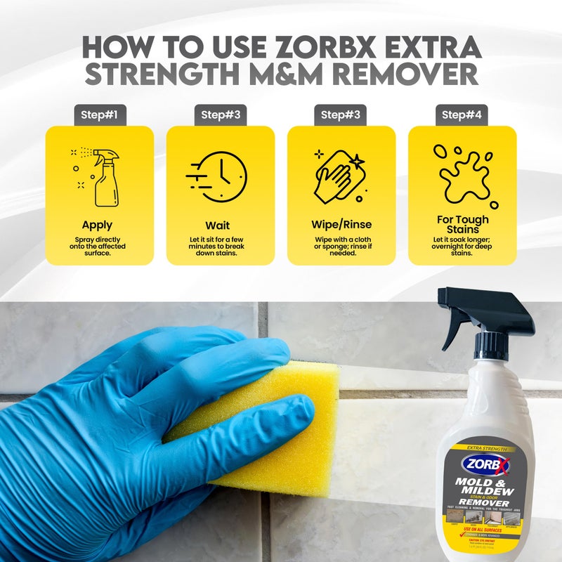 ZORBX Extra Strength Remover & Cleaner Spray 24 FL Oz â€“ Scrub Free Formula - Bleach Free Stain & Smell Eliminator for Shower, Bathroom, Ceiling, Carpet, Cars, Walls & Wood - Image 3