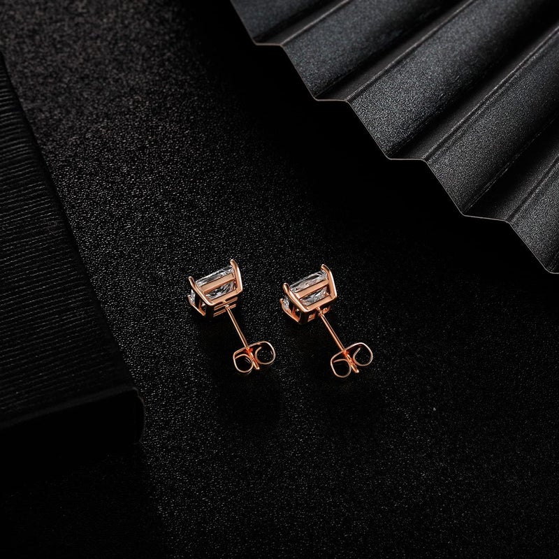 MDFUN 5 Pairs Square Earrings Set for Women Hypoallergenic 18K White Gold/Yellow Gold/Rose Gold Plated Princess Cut Clear Cubic Zirconia Stud Earring 3-7MM Pack of 5 - Image 5