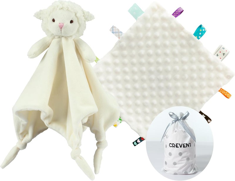 CREVENT Cozy Plush Baby Security Blanket Loveys for Baby Girls Boys, for Newborns (Ivory Sheep + Tag) - Image 1