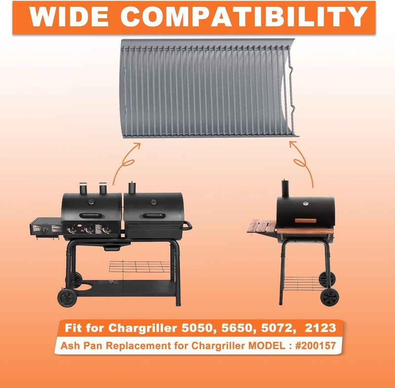 LS'BABQ 20" Ash Pan Charcoal Grill Replacement Parts with 2 PCS Fire Grate Hangers for Chargriller 5050, 5072, 5650, 2123 Charcoal Grills, Aluminized Steel for Chargriller MODEL #200157(20.4" x 12.8") - Image 4
