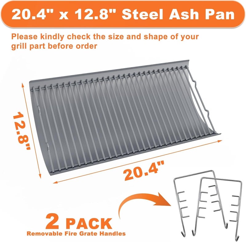 LS'BABQ 20" Ash Pan Charcoal Grill Replacement Parts with 2 PCS Fire Grate Hangers for Chargriller 5050, 5072, 5650, 2123 Charcoal Grills, Aluminized Steel for Chargriller MODEL #200157(20.4" x 12.8") - Image 2