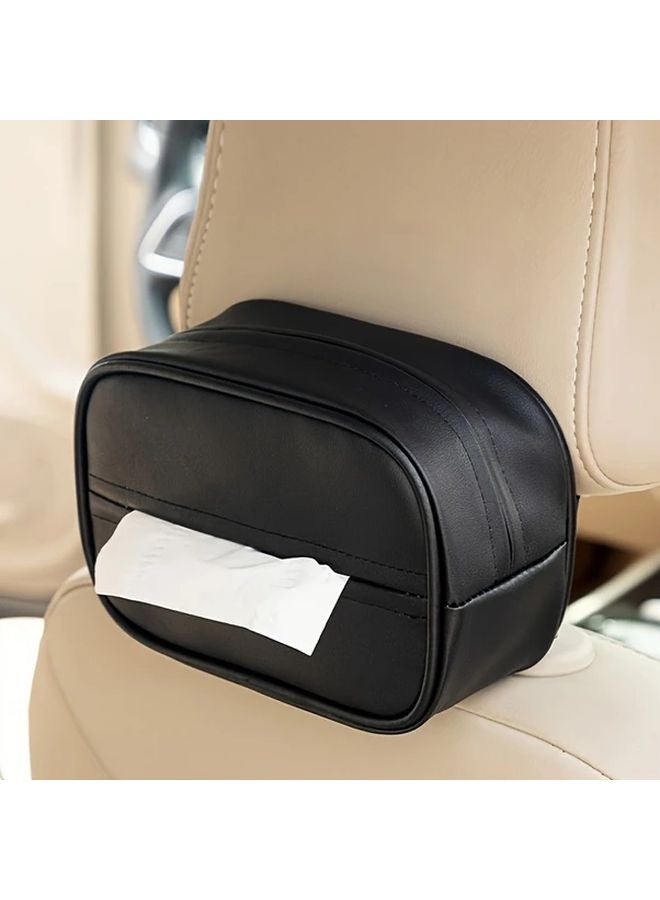 Beige Car Backseat PU Leather Tissue Holder Universal Seatback Hanging Paper Storage Organizer - Image 2