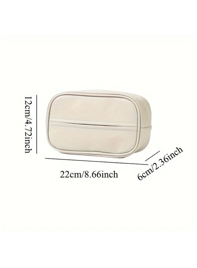 Beige Car Backseat PU Leather Tissue Holder Universal Seatback Hanging Paper Storage Organizer - Image 4