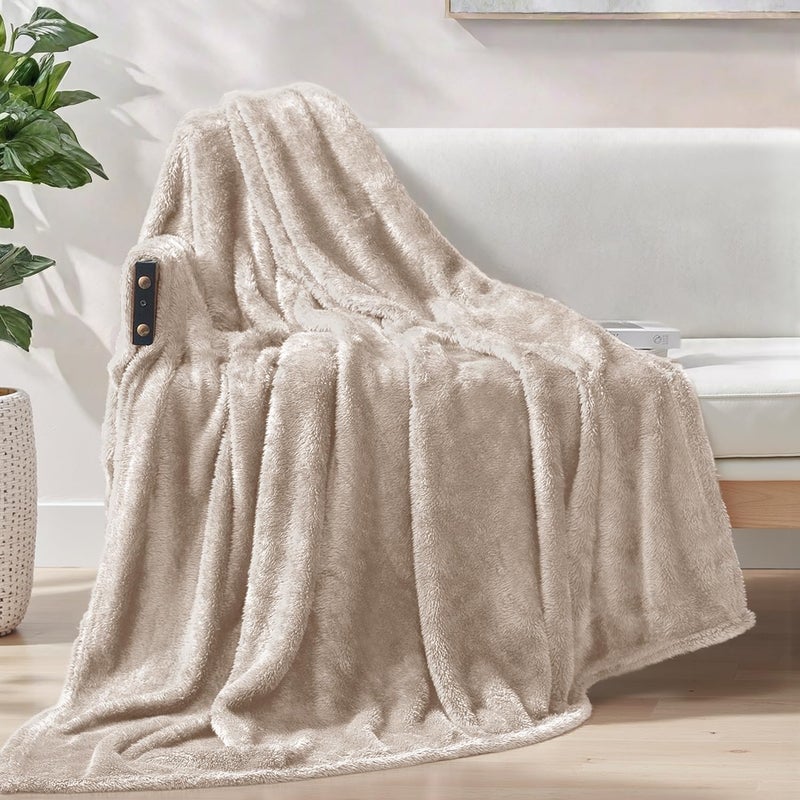 Exclusivo Mezcla Extra Large Plush Fuzzy Fleece Throw Blanket - Super Soft and Warm for Couch and Bed (50x70 Inches, Camel) - Image 1